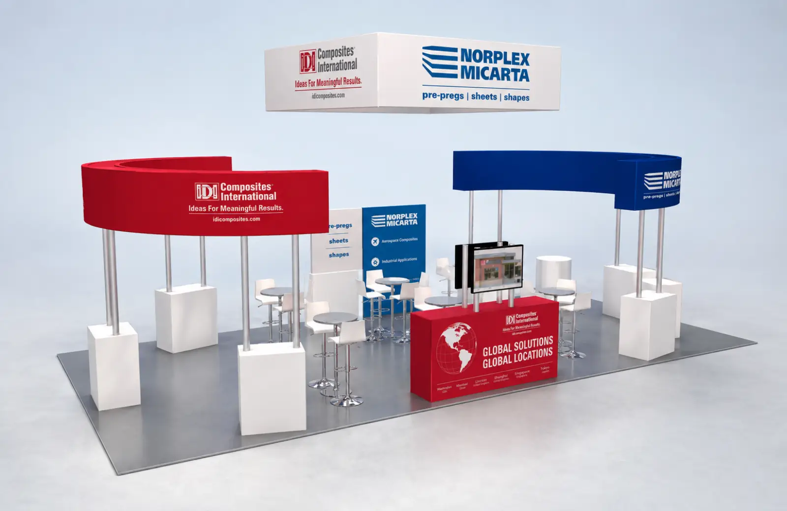 Scaled 3D rendering used to plan the IDI and Norplex-Micarta trade show booth