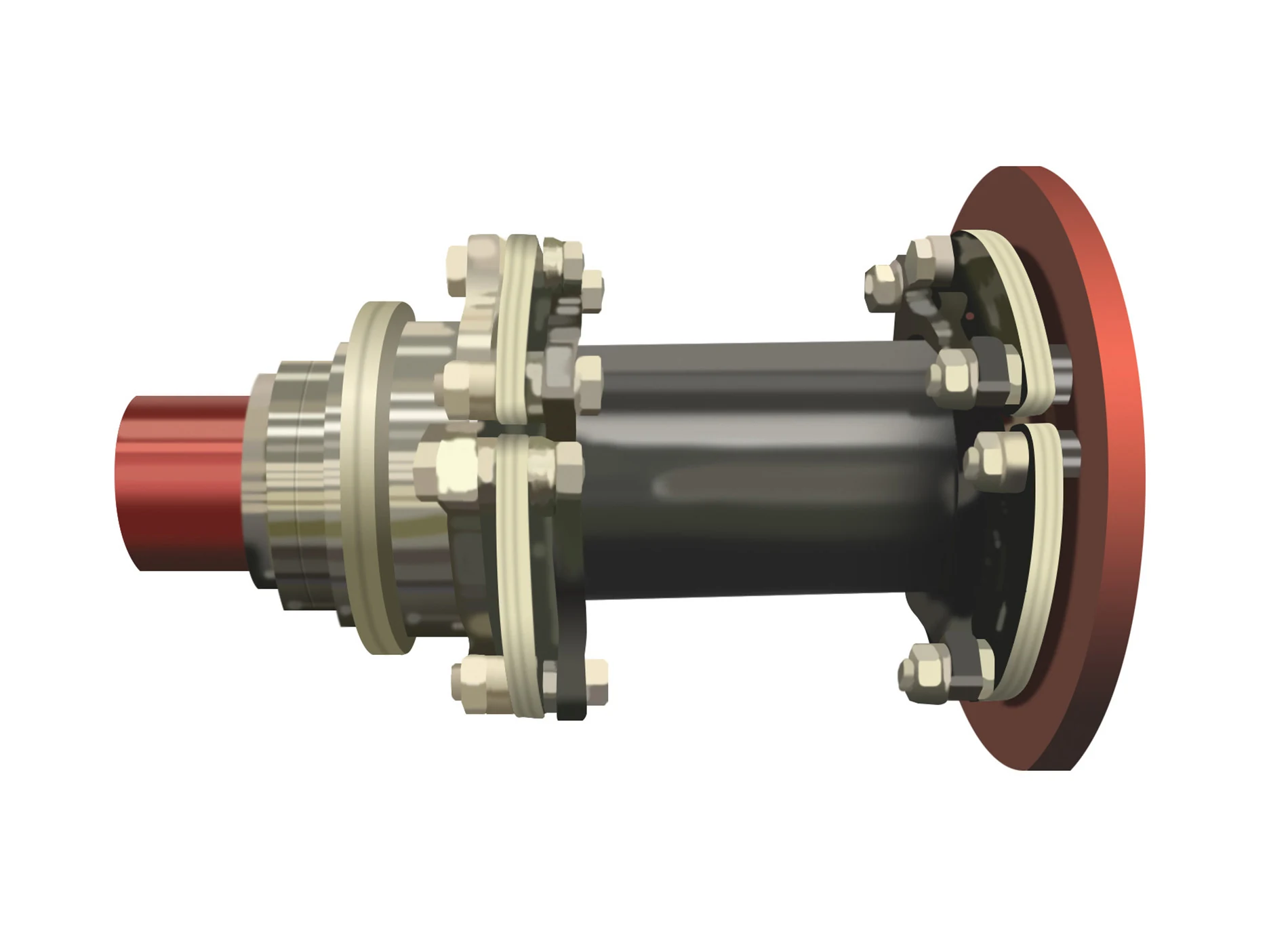 Digital technical illustration of an industrial dynamic coupling assembly