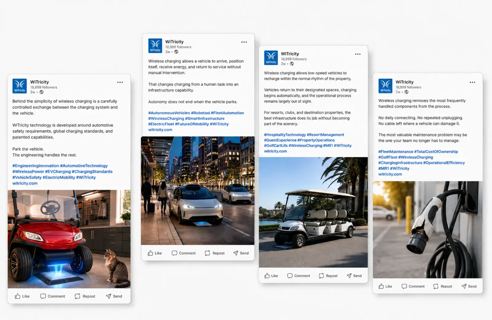 Additional WiTricity social media examples showing visual and editorial consistency across multiple subjects