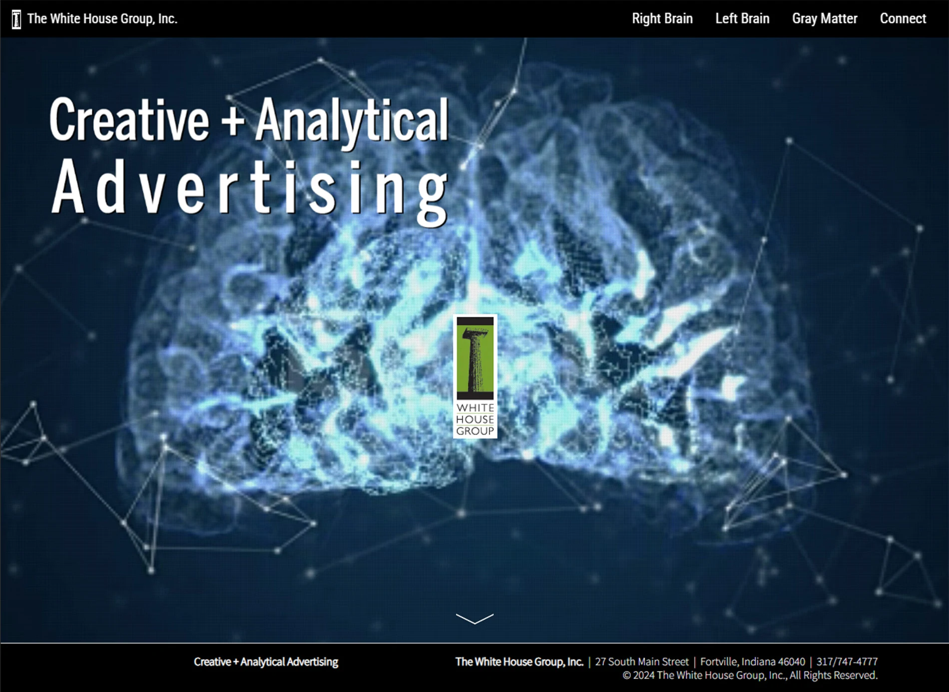 The White House Group agency website homepage with full-screen video background